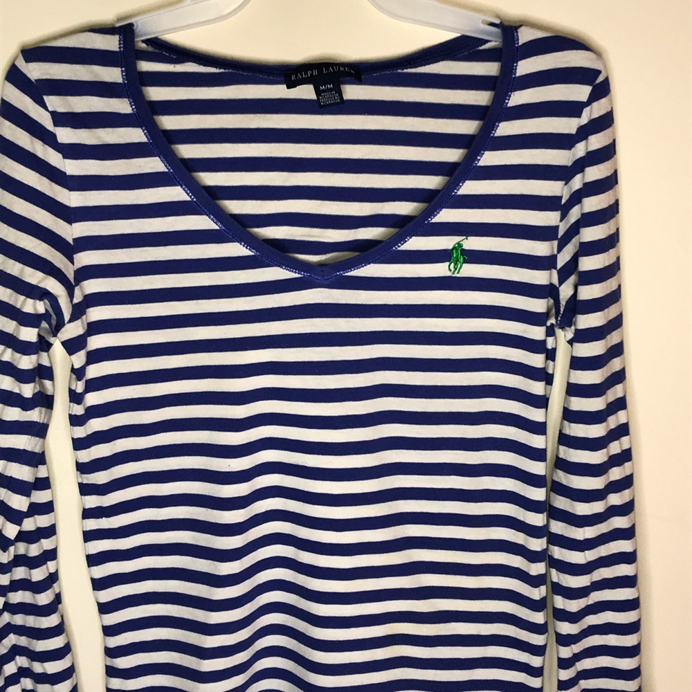 Long Sleeved Blue and White Stripped Ralph Lauren Top